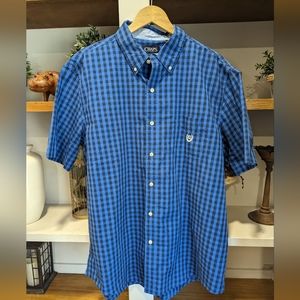 Chaps Easy Care Gingham Plaid Short Sleeve Collar Button Down Shirt Blue Size XL